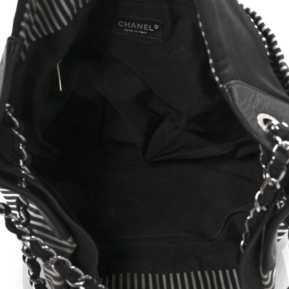 Chanel Striped Canvas Logo Tote Black 5 of 10