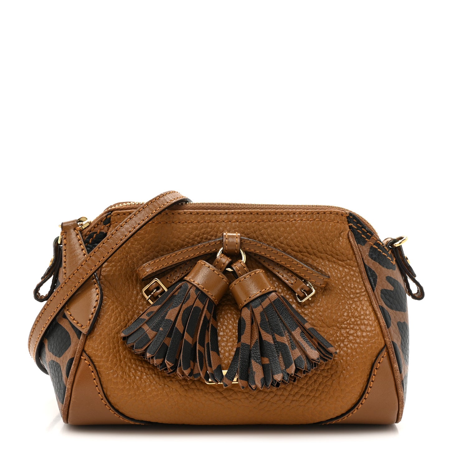 Grainy Calfskin Animal Print Mini Blaze Crossbody Bag Brown