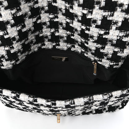 Chanel Tweed Quilted Maxi Chanel 19 Flap Black Ecru White 5 of 10