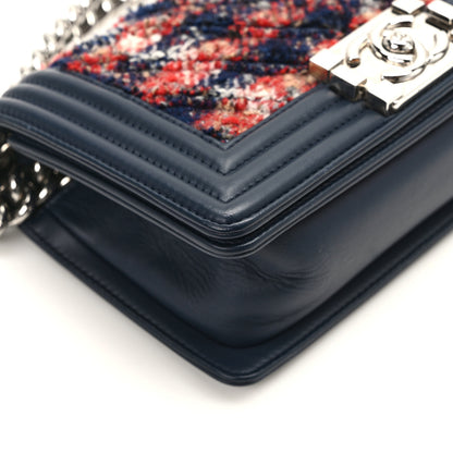 Chanel Lambskin Tweed Chevron Small Boy Flap Navy Blue 11 of 12