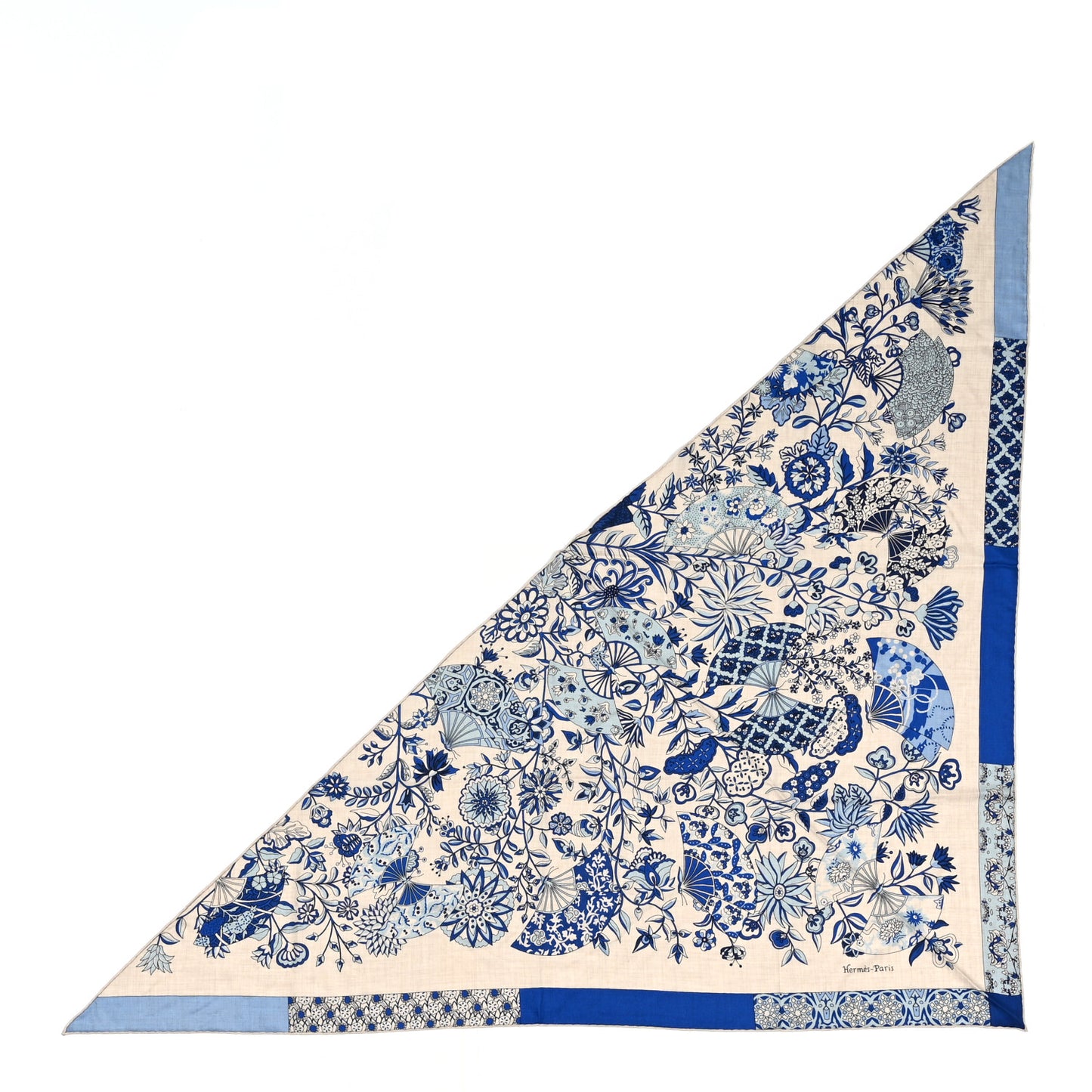Cashmere Silk Fleurs et Papillons De Tissus Giant Triangle Scarf Naturel Ciel Marine