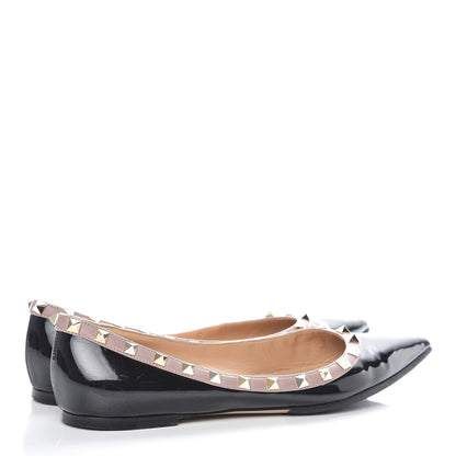 Valentino Garavani Patent Rockstud Ballerina Flats 40 Black Poudre 4 of 19