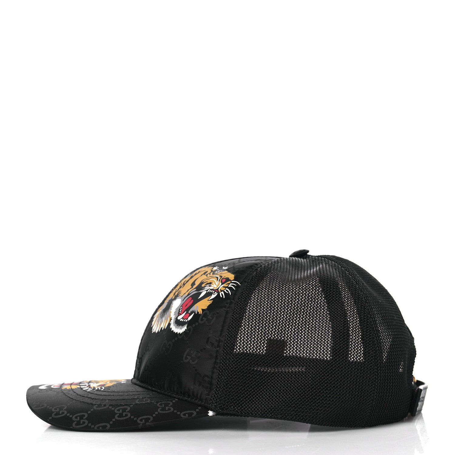 Gucci GG Supreme Monogram Tiger Print Baseball Hat L Black 1253958