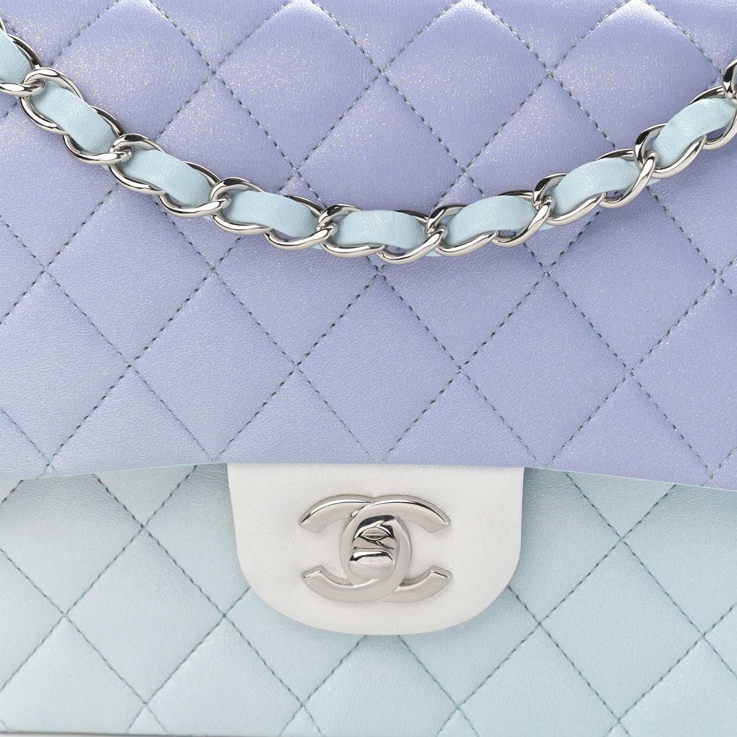 Chanel Perforated Lambskin Quilted Medium Double Flap Light Blue Light Purple White 8 of 11