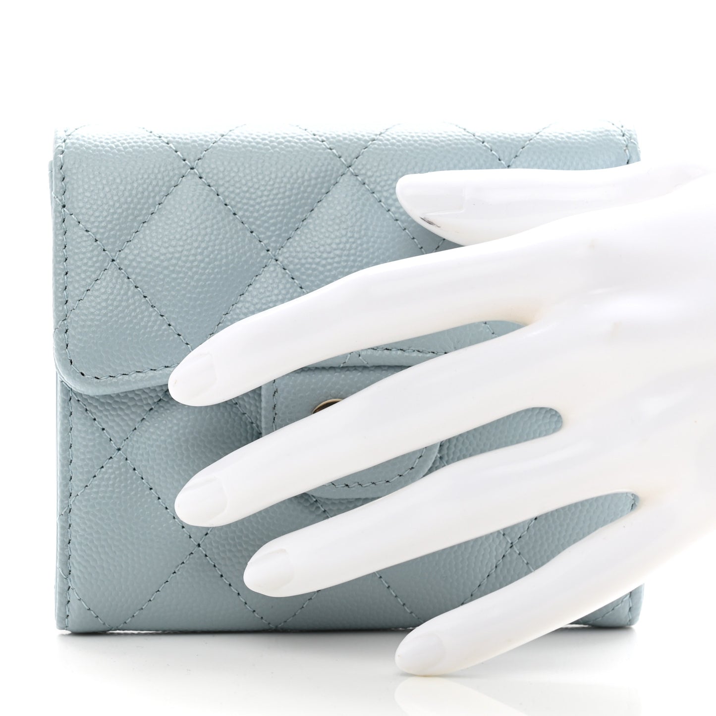 Caviar Quilted Compact Flap Wallet Light Blue