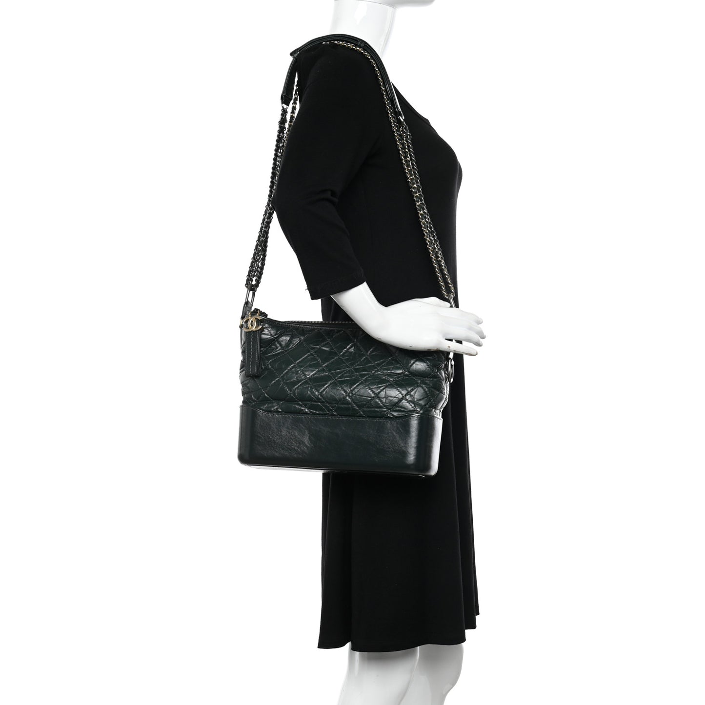 Aged Calfskin Quilted Medium Gabrielle Hobo Dark Green