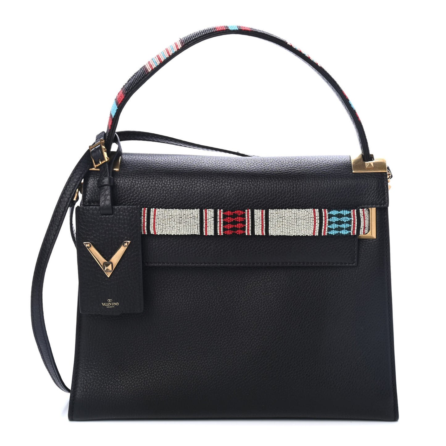 Pebbled Calfskin Beaded Medium My Rockstud Frame Bag Black