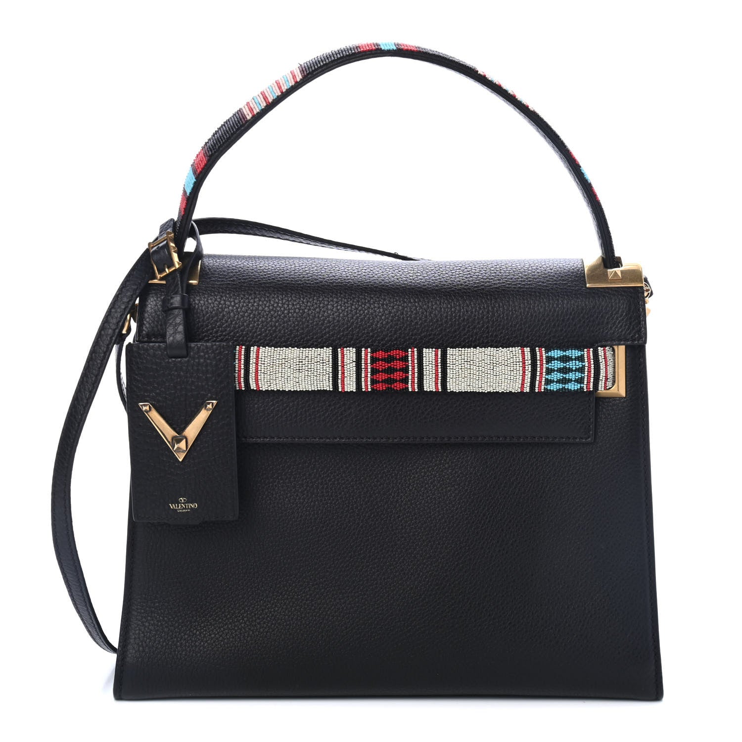Valentino Garavani Pebbled Calfskin Beaded Medium My Rockstud Frame Bag Black 1 of 4
