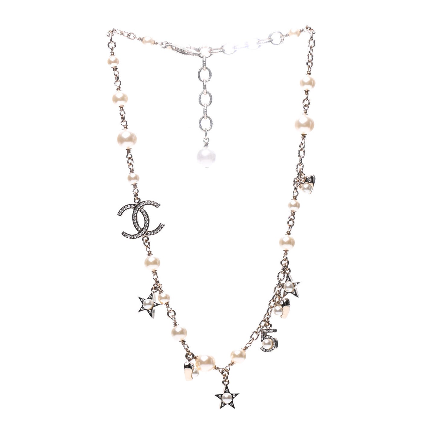 Crystal Pearl Star CC Short Necklace Silver