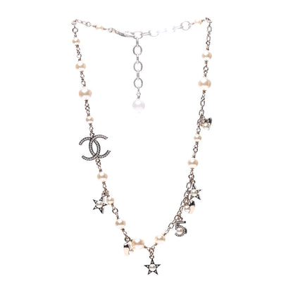 Chanel Crystal Pearl Star CC Short Necklace Silver 3 of 7