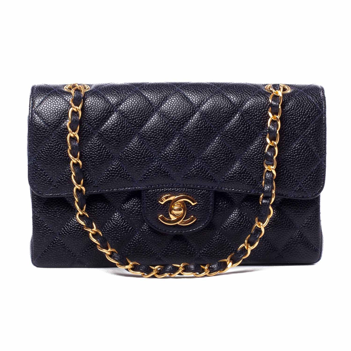 Caviar Quilted Small Double Flap Navy