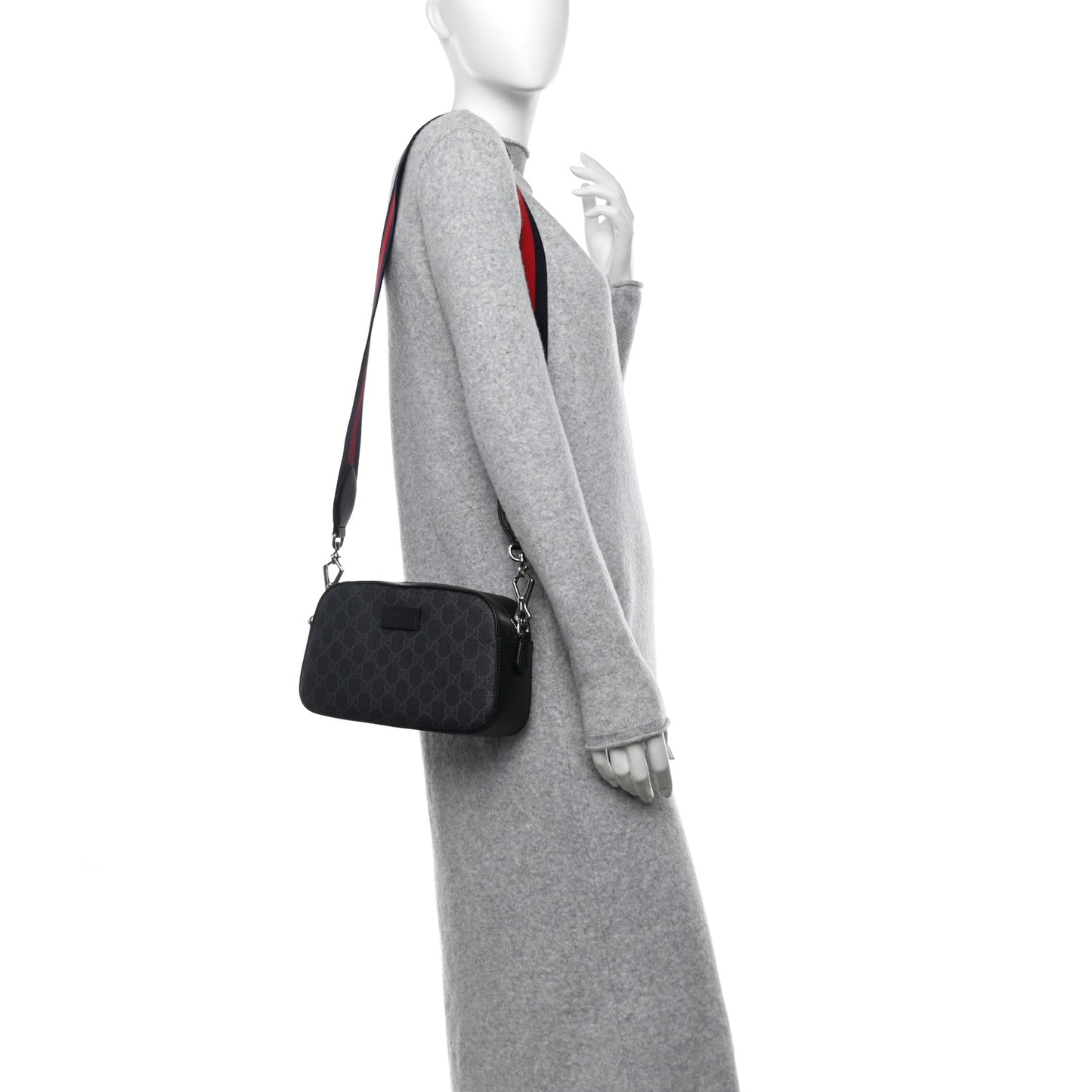 GG Supreme Monogram Web Shoulder Bag Black Grey