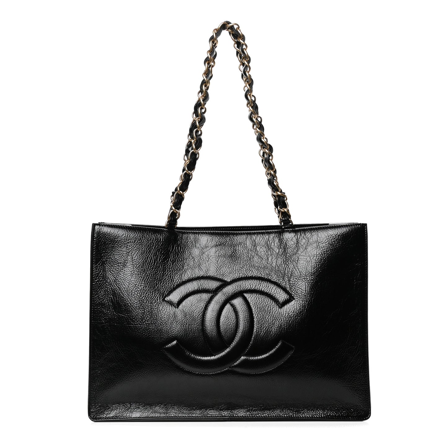 Shiny Aged Calfskin Shopping Bag Black