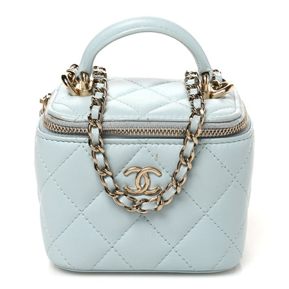 Chanel Lambskin Quilted Top Handle Mini Vanity Case With Chain Light Blue 1 of 12