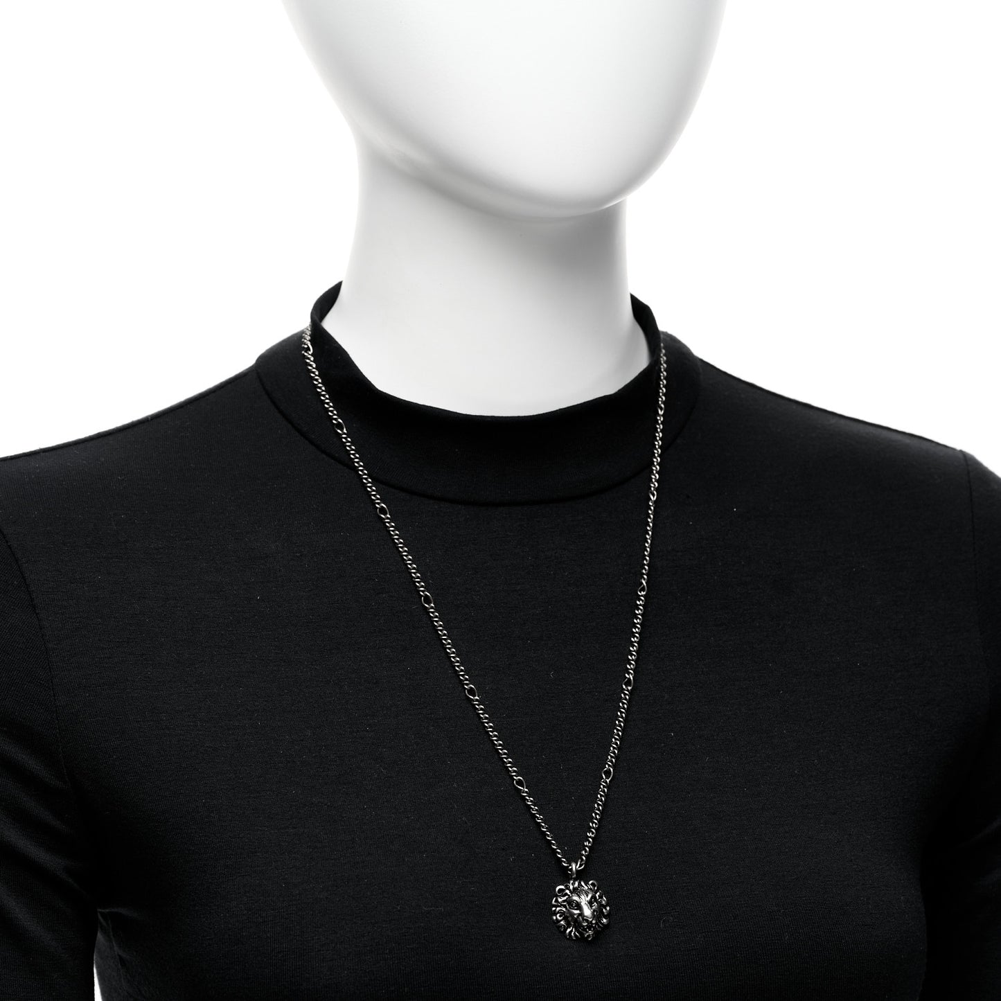 Metal Lion Head Necklace Silver