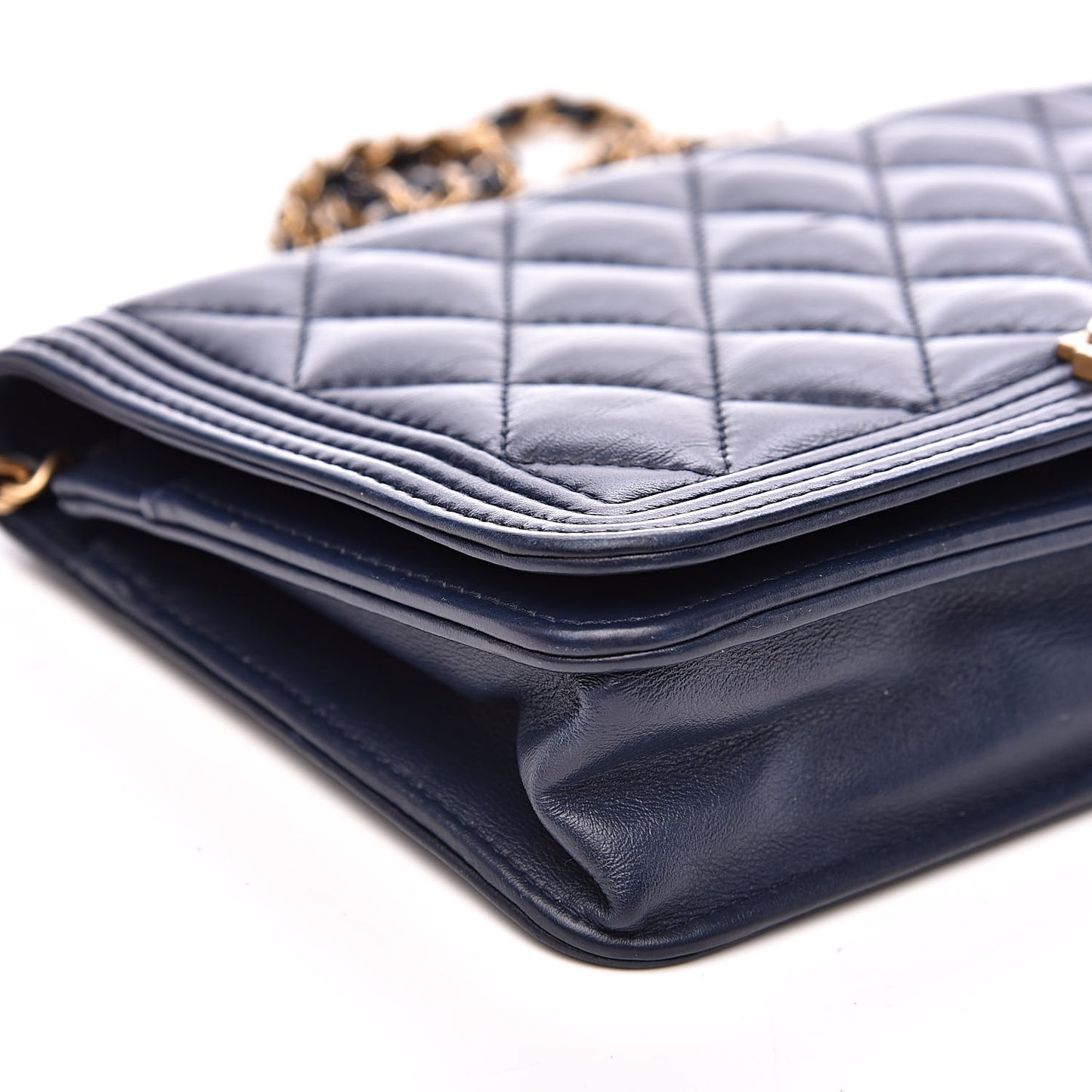 Lambskin Quilted Boy Wallet On Chain WOC Navy Blue