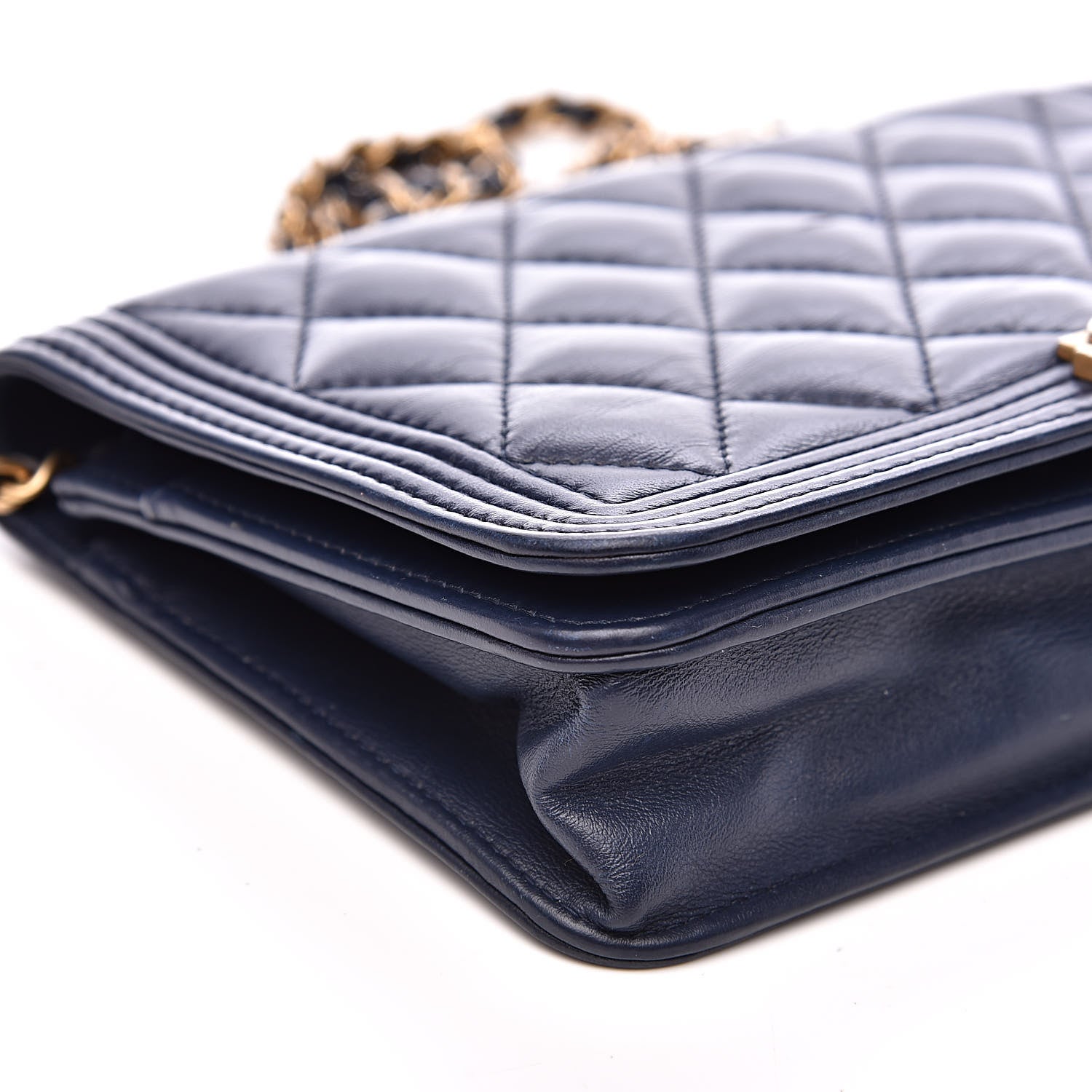 Chanel Lambskin Quilted Boy Wallet On Chain WOC Navy Blue 9 of 14