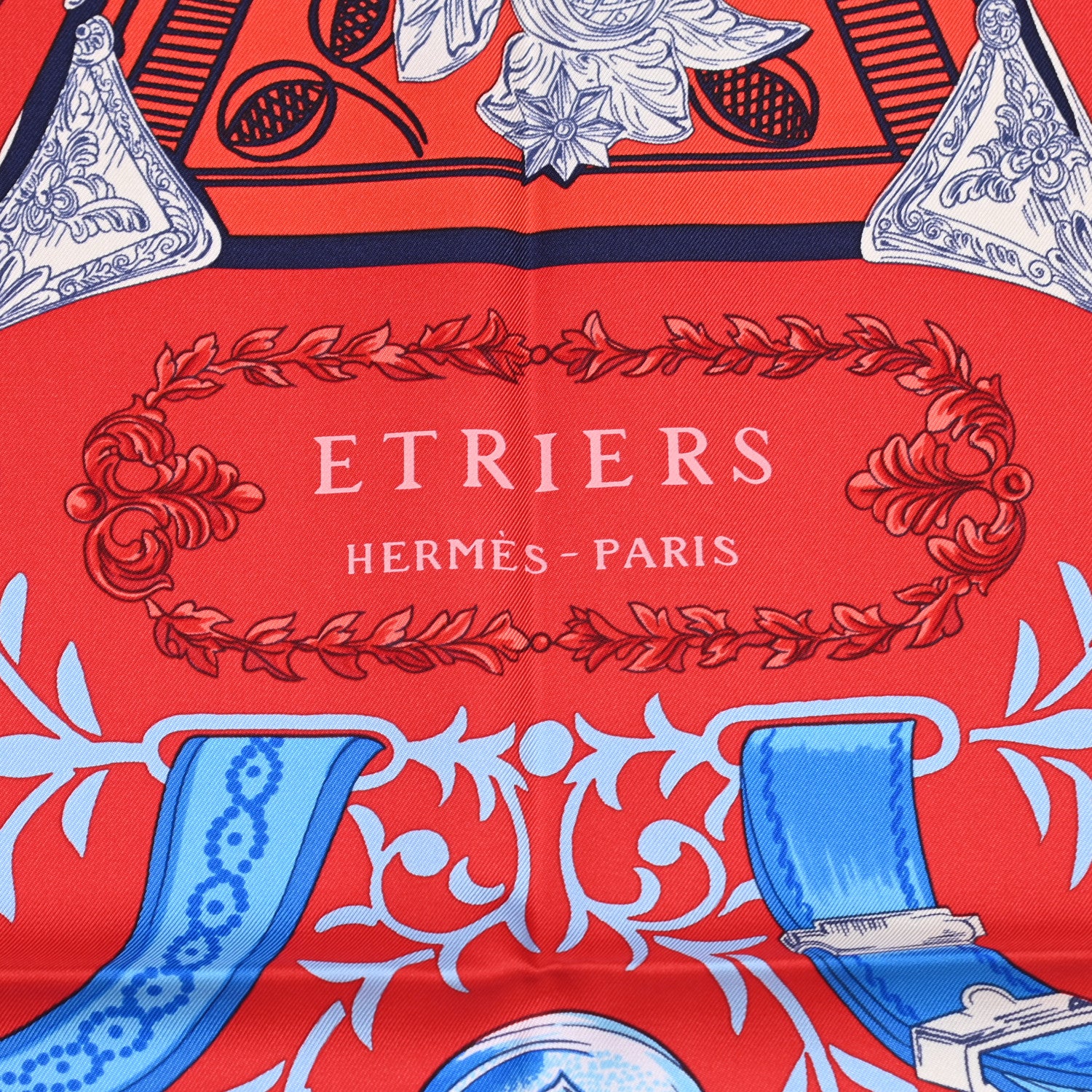 Hermes Silk Etriers Scarf 90 Rouge Vif Bleu 2 of 5