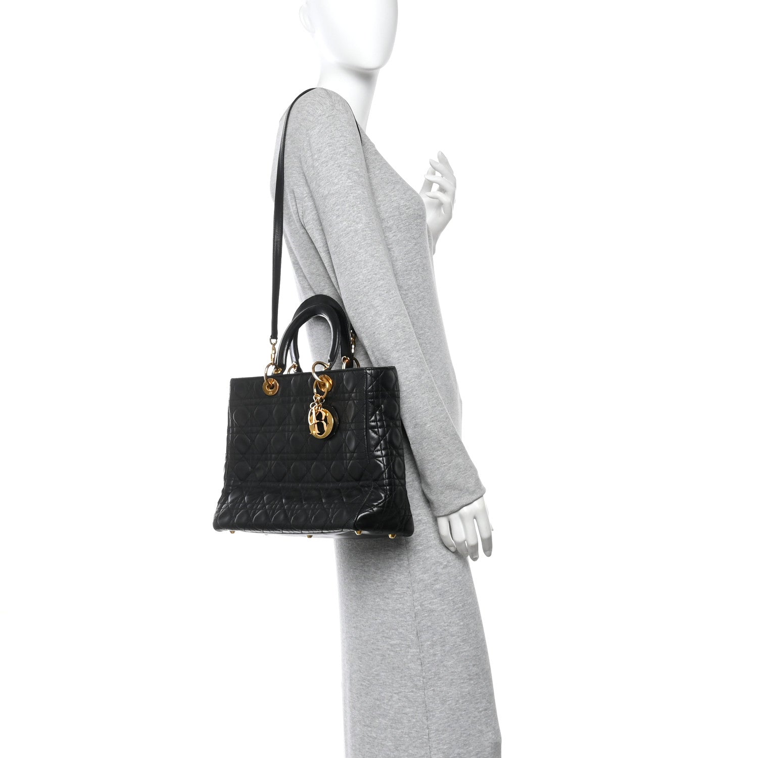 Christian Dior Lambskin Cannage Large Lady Dior Black 2 of 16