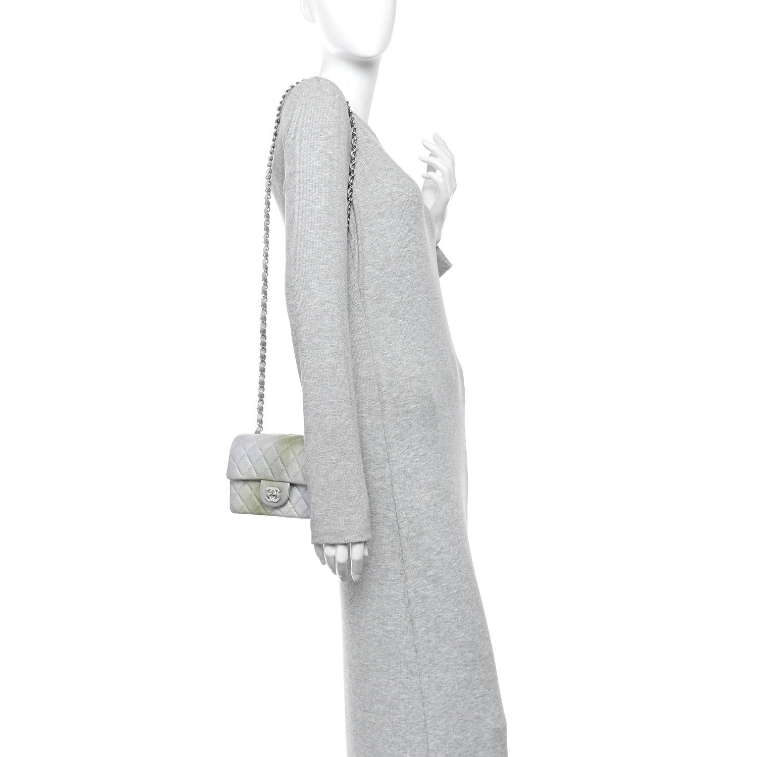 Chanel Metallic Goatskin Quilted Ombre Mini Rectangular Flap Grey Green 2 of 10