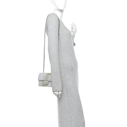 Chanel Metallic Goatskin Quilted Ombre Mini Rectangular Flap Grey Green 2 of 10