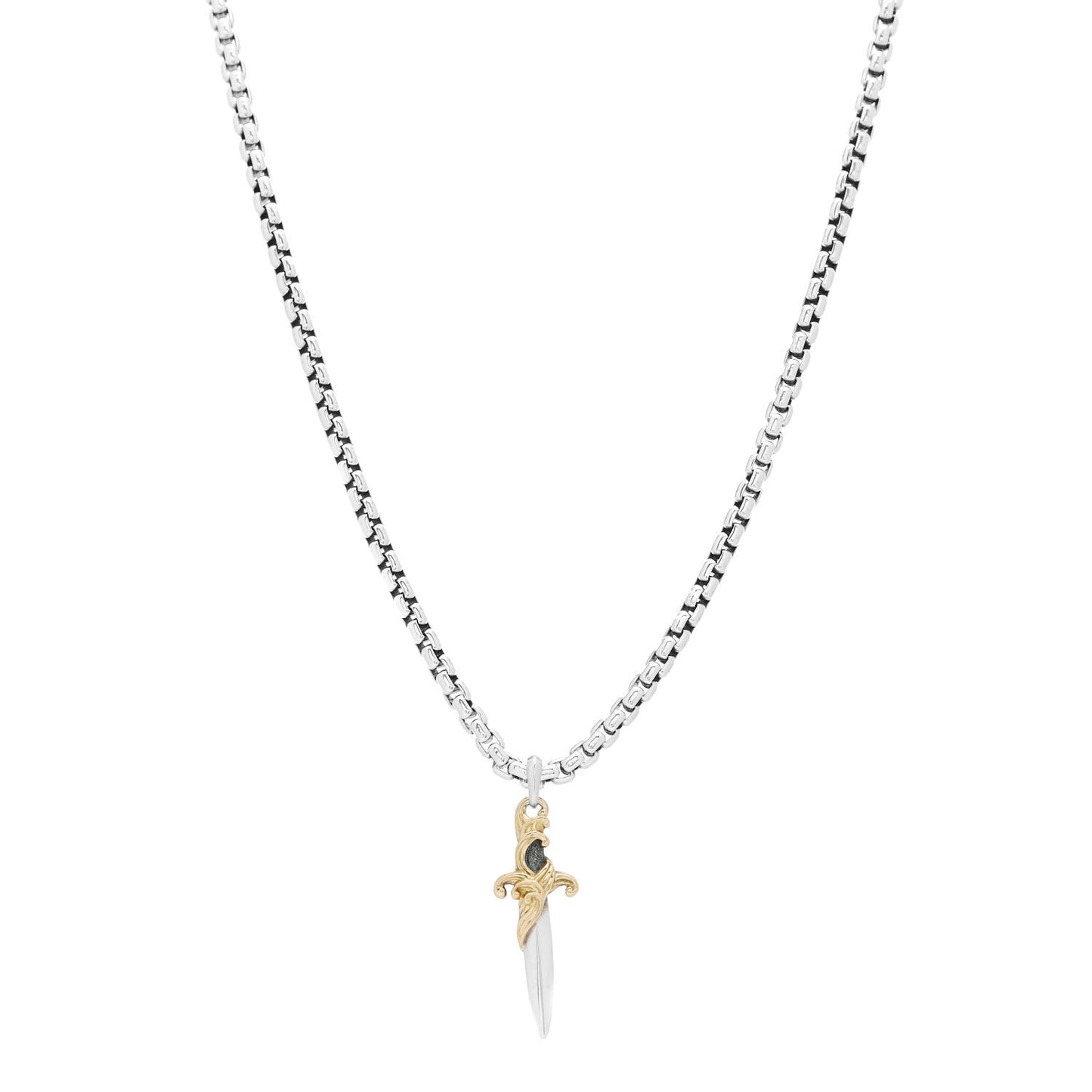 Sterling Silver 18K Yellow Gold Waves Dagger Amulet Pendant Necklace