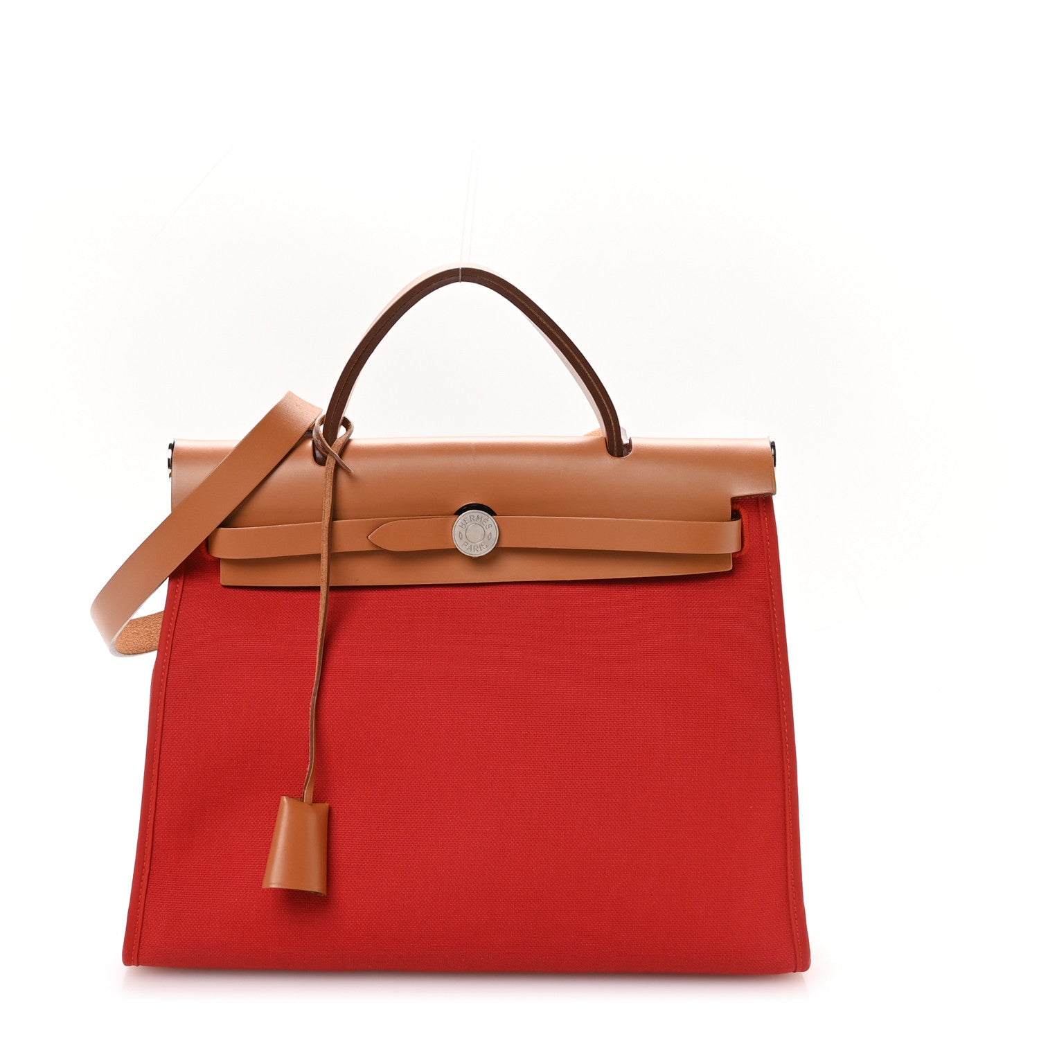 Hermes Vache Hunter Toile Herbag Zip 31 PM Rouge Tomate Natural 1 of 10