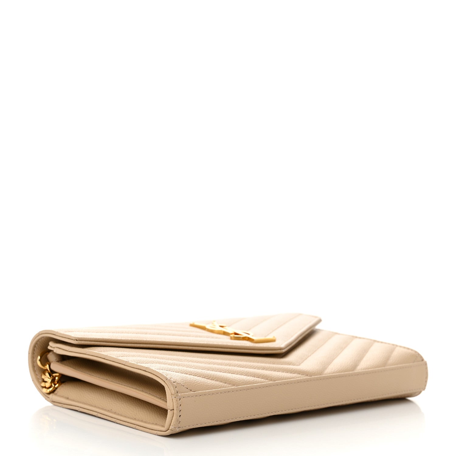 Saint Laurent Grain De Poudre Matelasse Chevron Monogram Chain Wallet Nude Powder 4 of 10