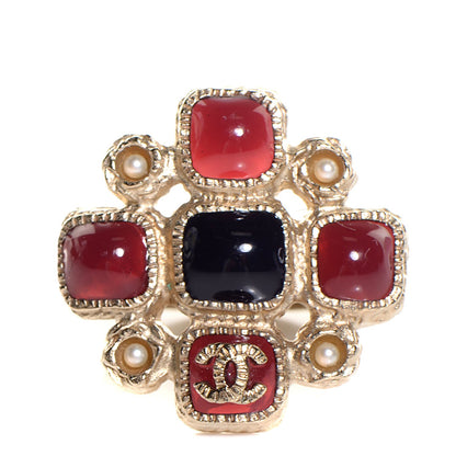 Chanel Gripoix Pearl Maltese Cross CC Ring 6 Gold Blue Rouge Creme 1 of 5
