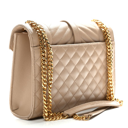Saint Laurent Grain De Poudre Textured Mixed Matelasse Medium Triquilt Monogram Satchel Dark Beige 3 of 12