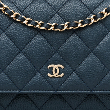 Chanel Iridescent Caviar Quilted Wallet on Chain WOC Blue 9 of 11