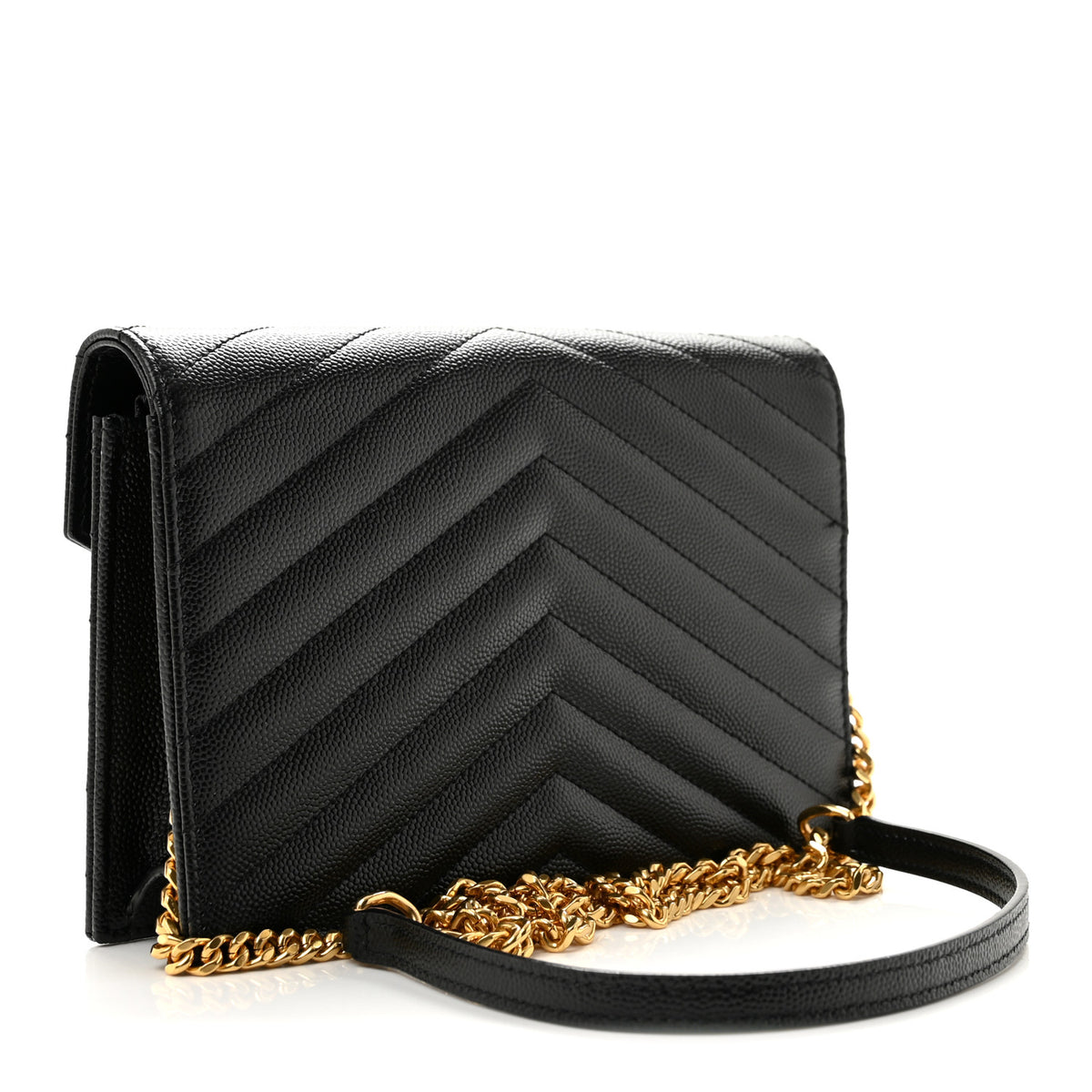 Saint Laurent Grain De Poudre Matelasse Chevron Monogram Envelope Chain Wallet Black 3 of 13