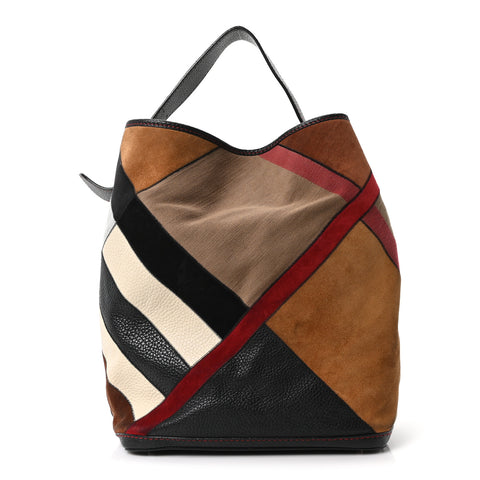 Grainy Calfskin Suede Canvas Mega Check Patchwork Medium Ashby Hobo Multicolor