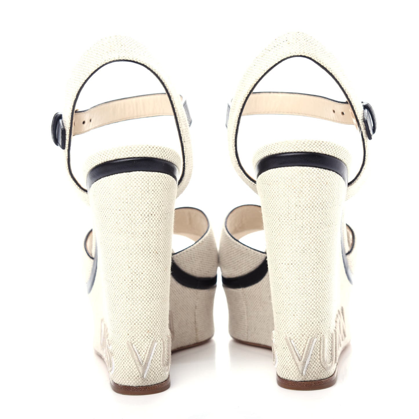 Canvas Calfskin Postcard Wedge Sandals 39 Ecru