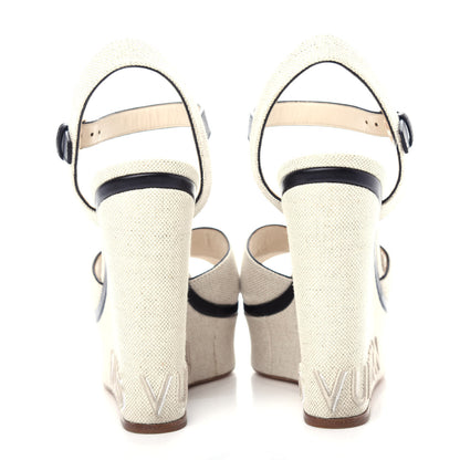 Louis Vuitton Canvas Calfskin Postcard Wedge Sandals 39 Ecru 7 of 9