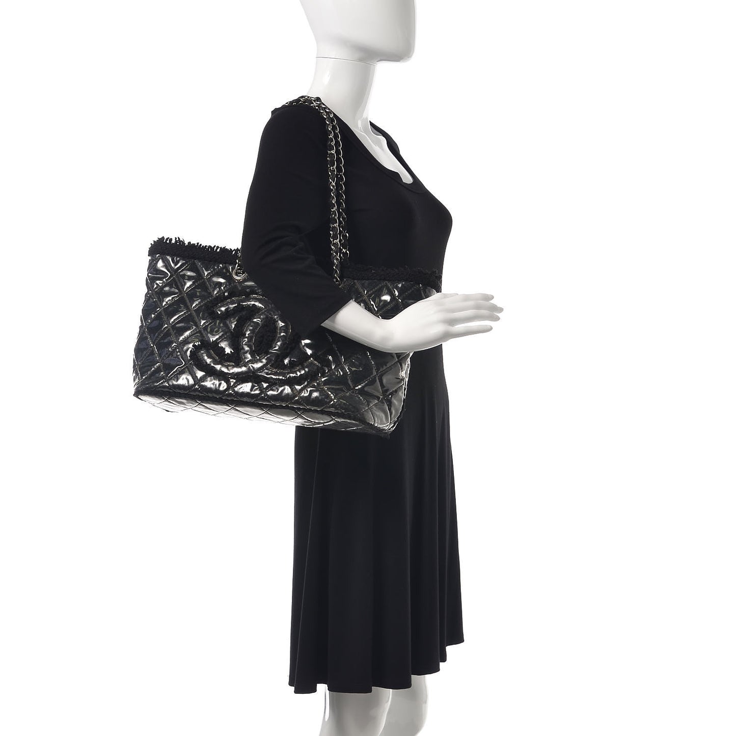 Vinyl Quilted Funny Tweed Tote Black