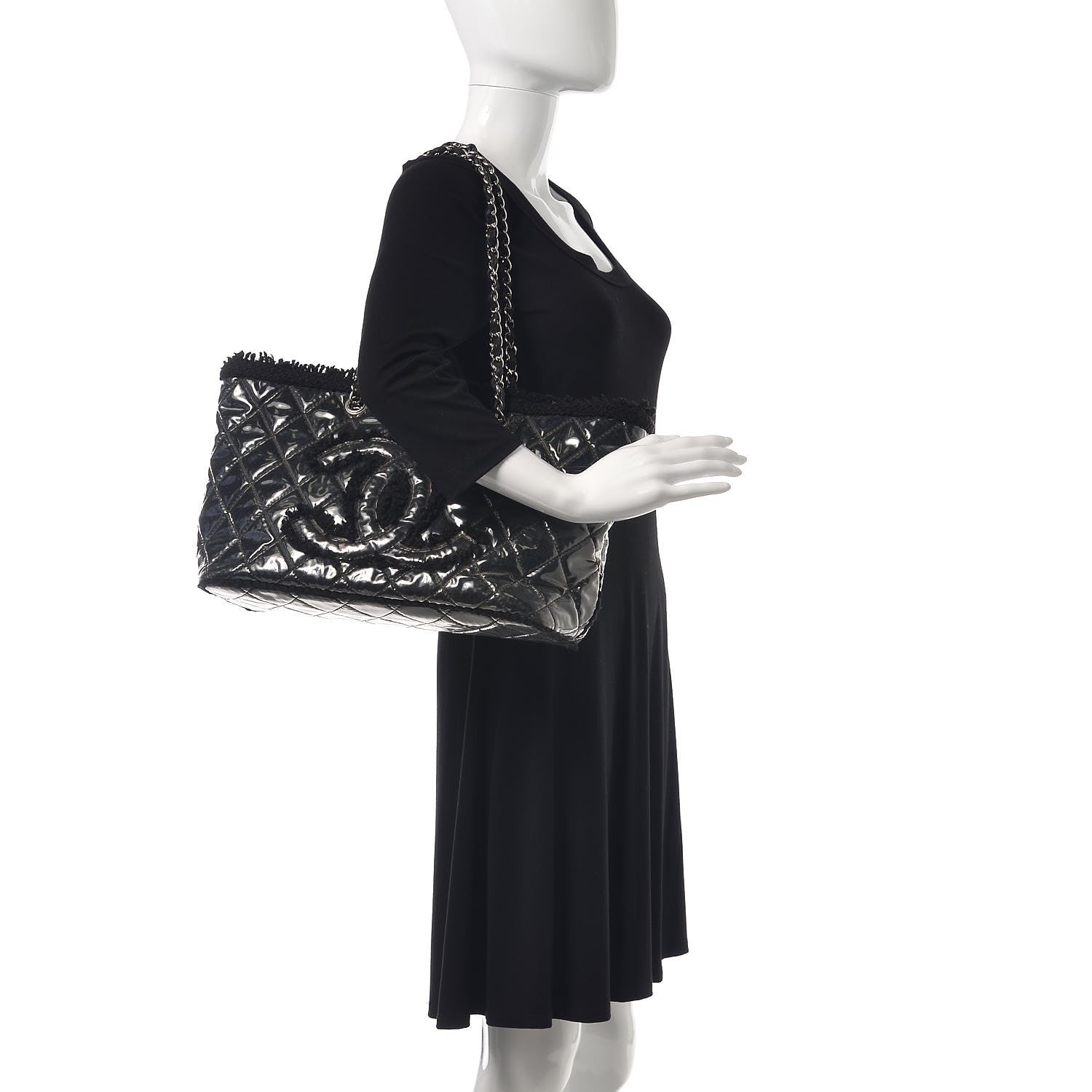 Chanel Vinyl Quilted Funny Tweed Tote Black 2 of 9