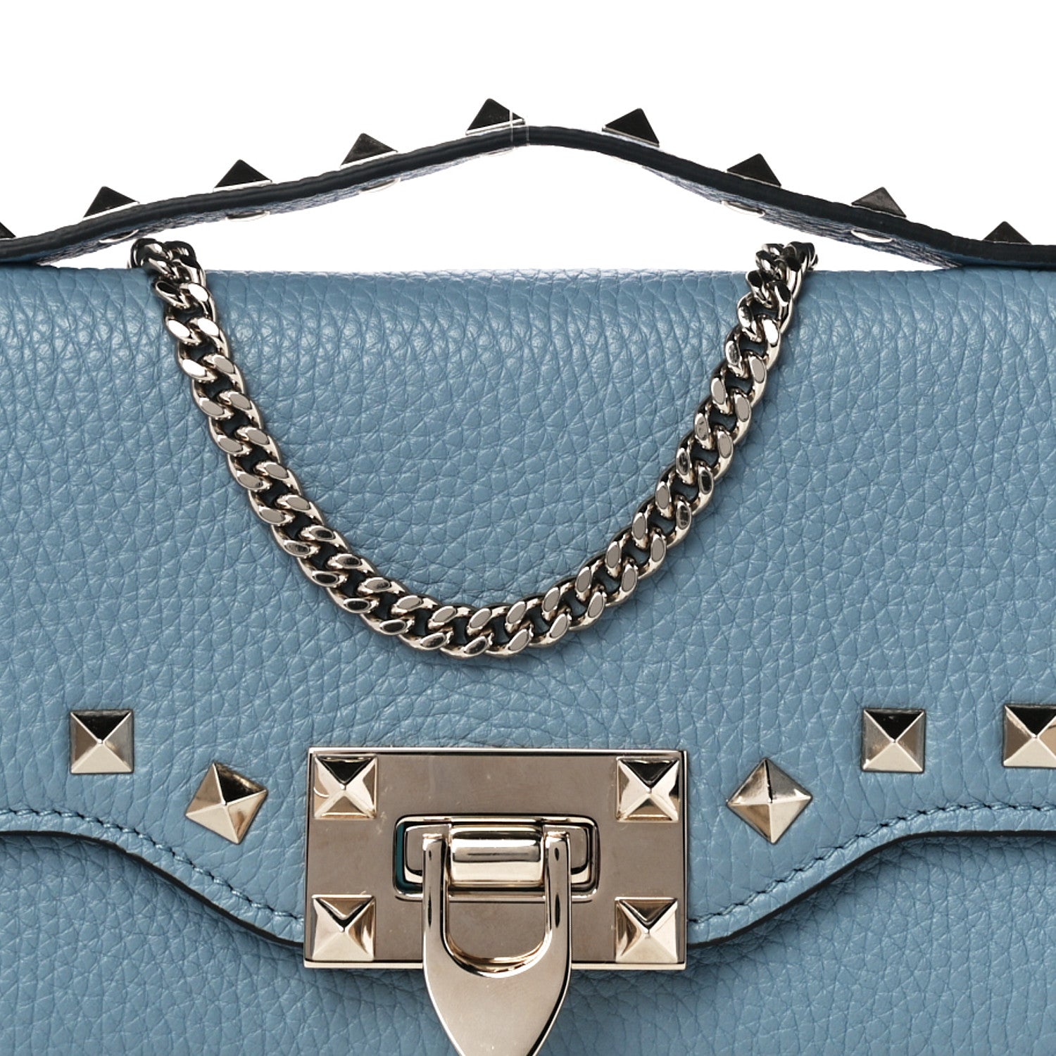 Valentino Garavani Pebbled Calfskin Rockstud Flip Lock Wallet On Chain Niagara 10 of 10