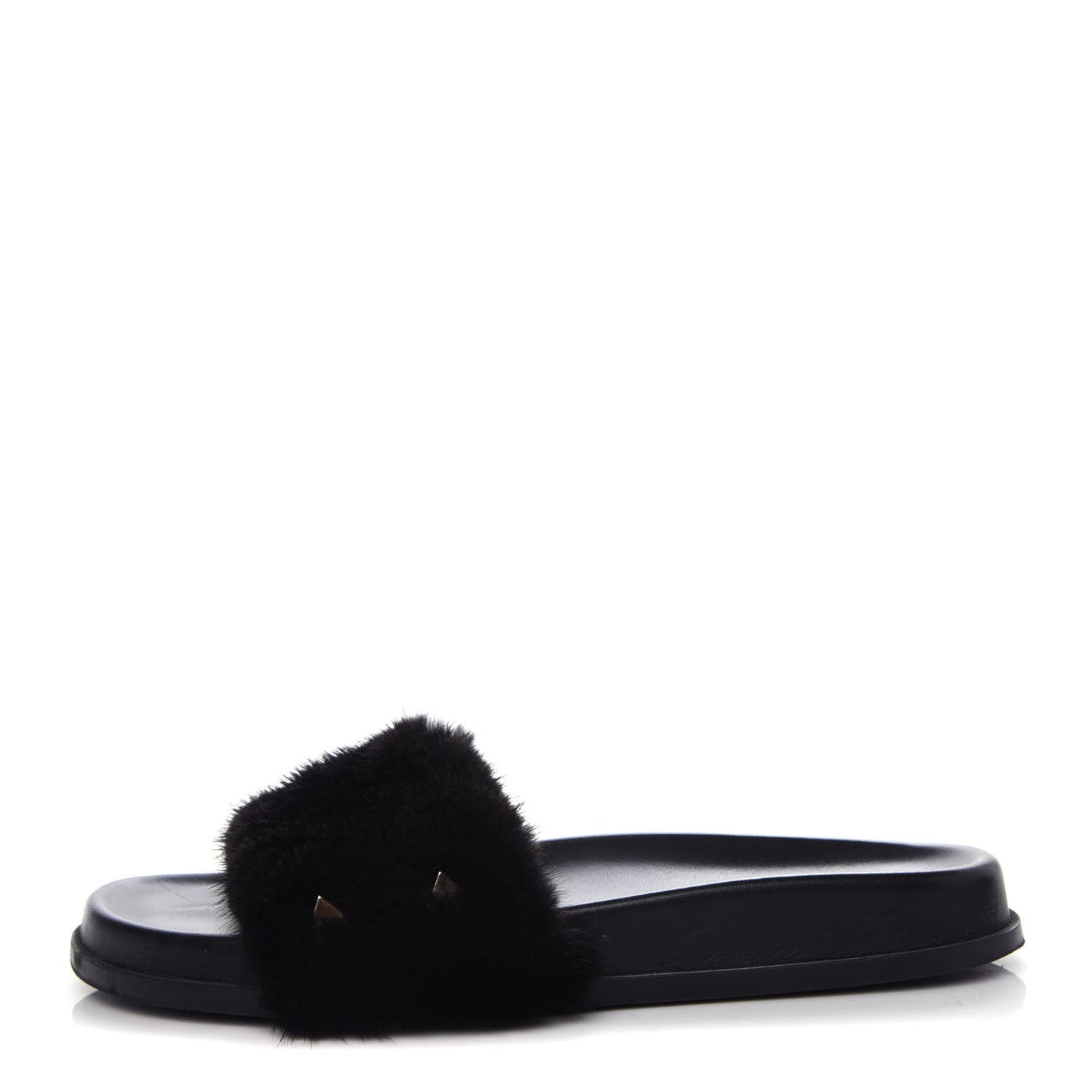 Mink Fur Rockstud Slide Sandals 39 Black