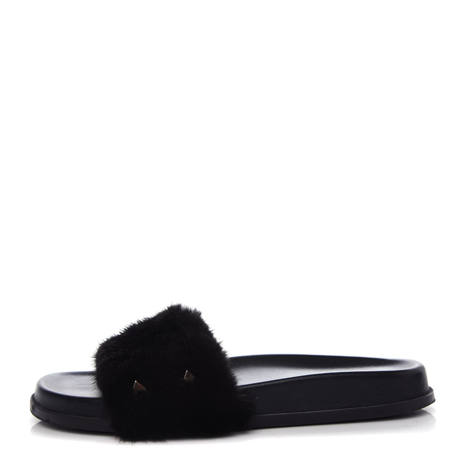Valentino Garavani Mink Fur Rockstud Slide Sandals 39 Black 1 of 10