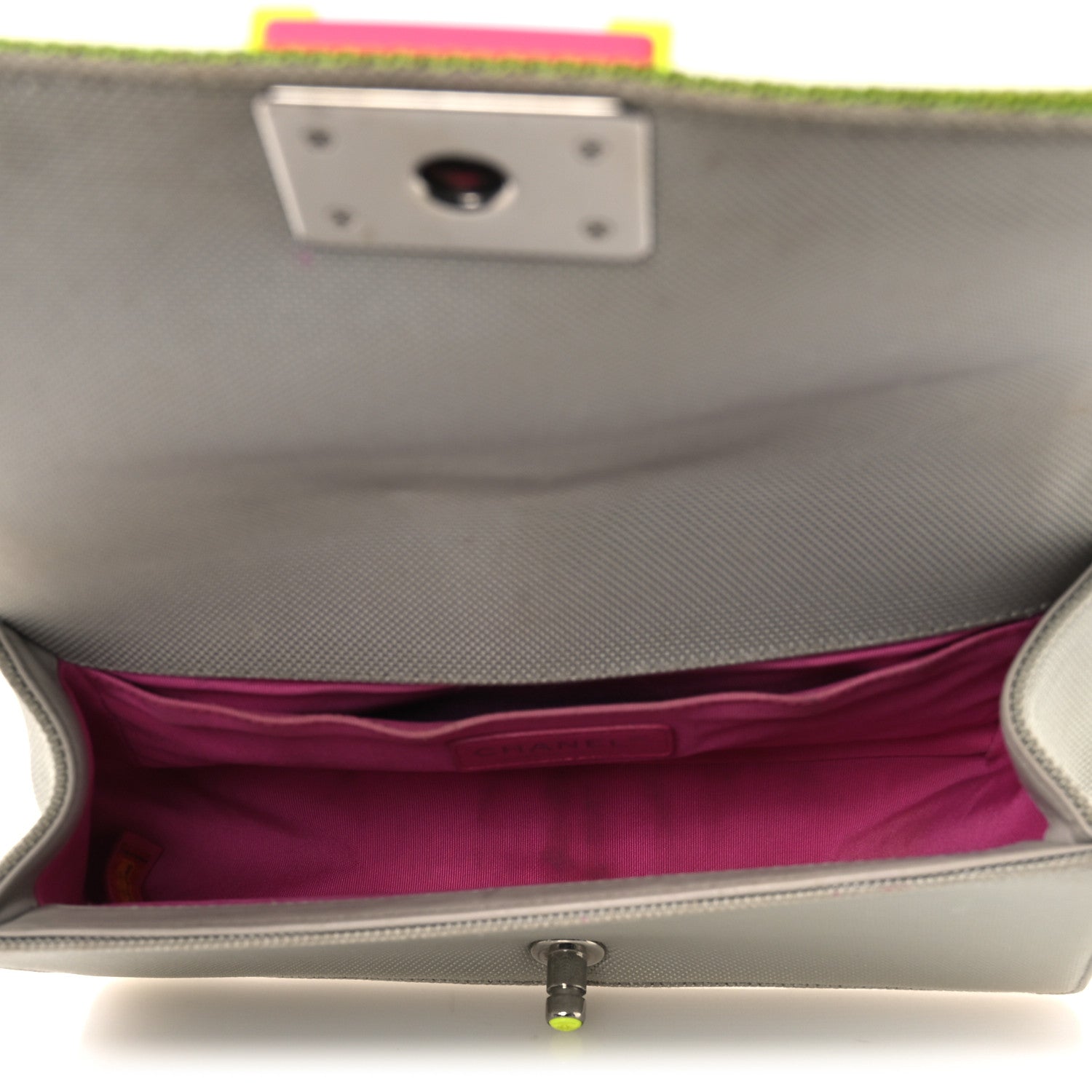 Chanel Canvas Quilted Medium Fluo Boy Flap Dark Grey Fuchsia Green 5 of 18