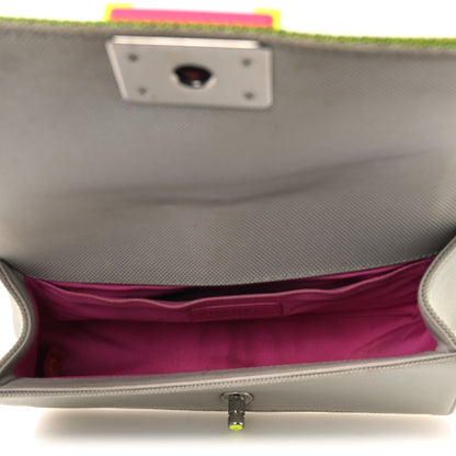 Chanel Canvas Quilted Medium Fluo Boy Flap Dark Grey Fuchsia Green 5 of 18