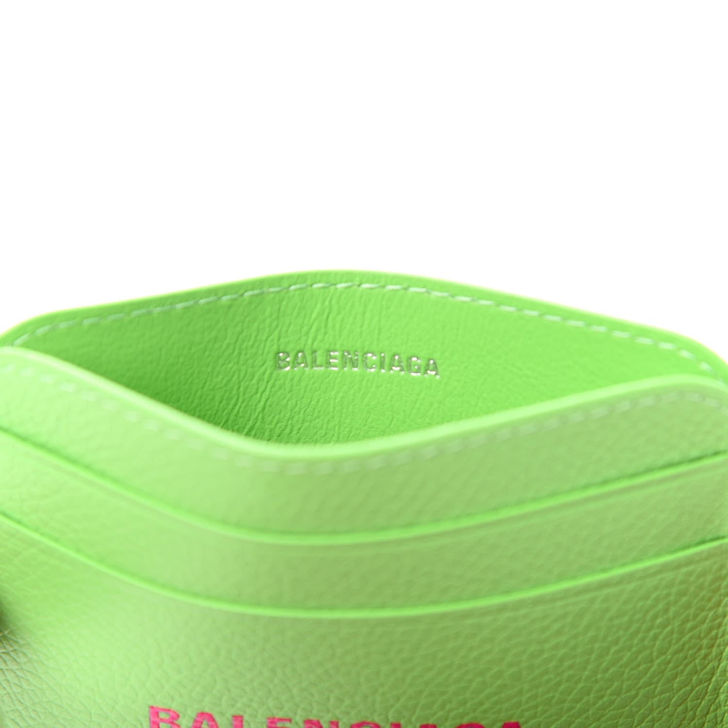 Balenciaga Grained Calfskin Logo Cash Rounded Card Holder Light Green Fuchsia 6 of 8