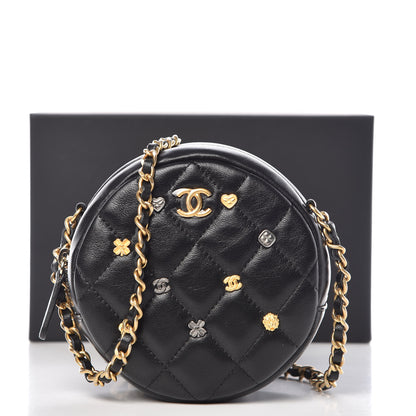 Chanel Lambskin Quilted Studded Round Clutch With Chain Black 8 of 8