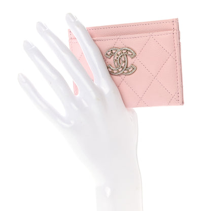 Chanel Caviar Quilted Crystal Card Holder Pink 2 of 9