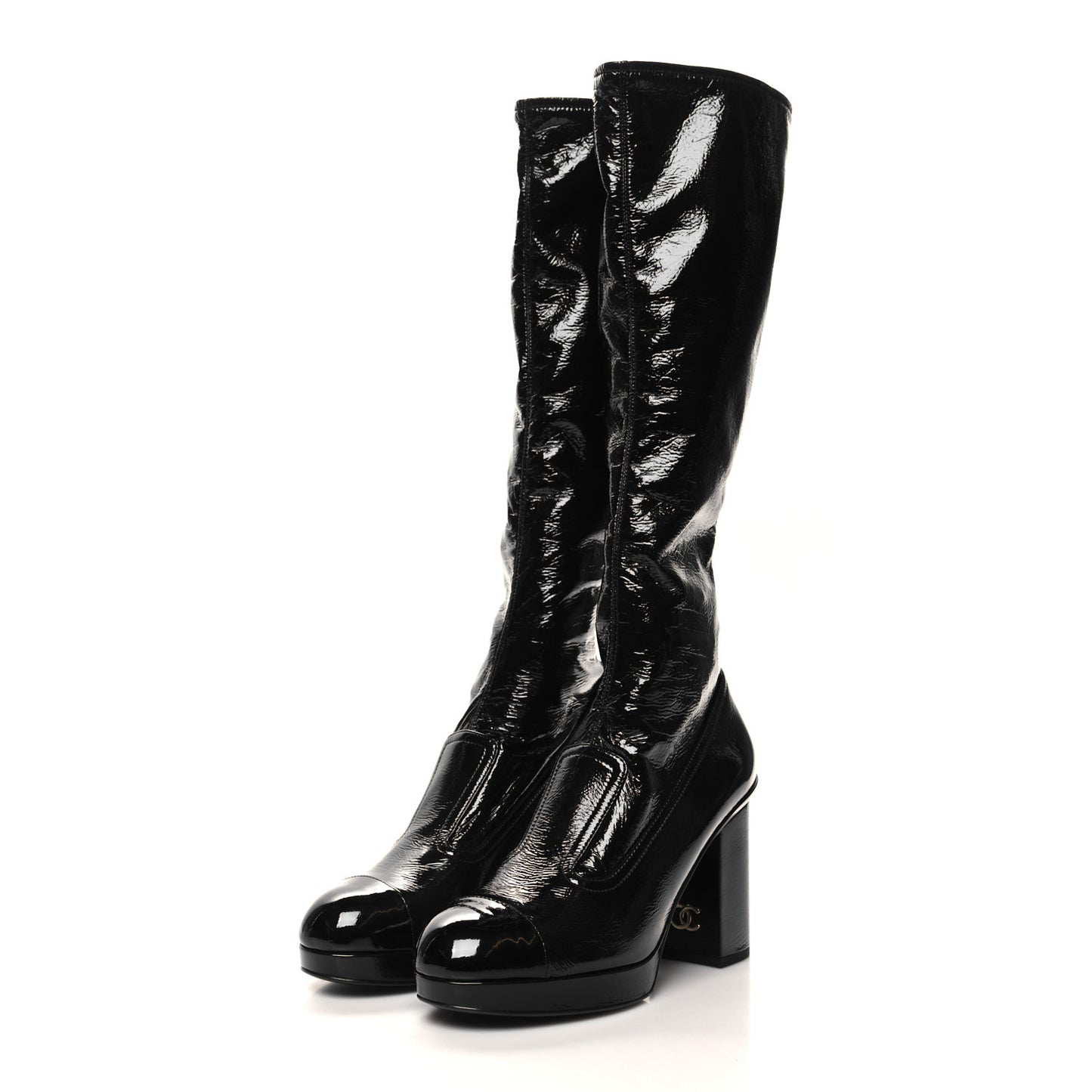 Crumpled Patent High Boots 41 Black