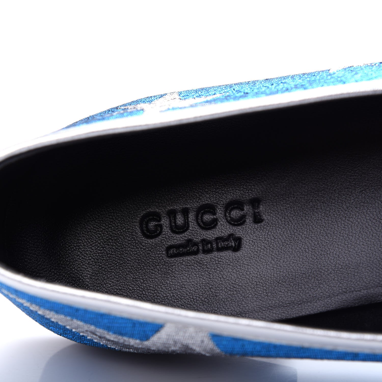 Gucci Lurex Calfskin Starry Sky Womens Jordaan Loafers 39.5 Bluette Silver 8 of 11