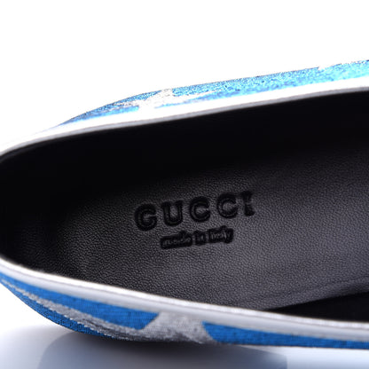 Gucci Lurex Calfskin Starry Sky Womens Jordaan Loafers 39.5 Bluette Silver 8 of 11