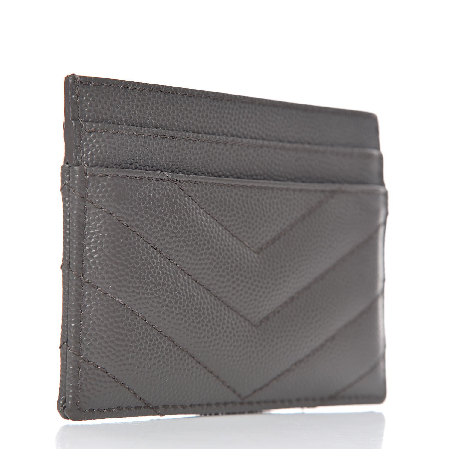 Saint Laurent Grain De Poudre Matelasse Chevron Monogram Credit Card Case Coal 3 of 8