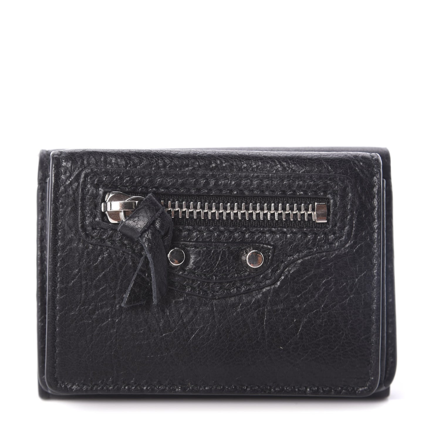 Agneau Classic Silver Hardware Mini Wallet Black